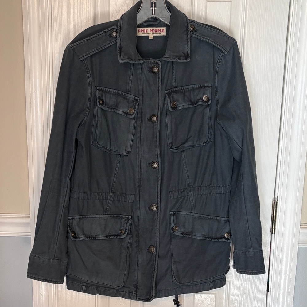 Free People Not Tour Brothers Surplus Jacket Washed Blue Utility Jacket
